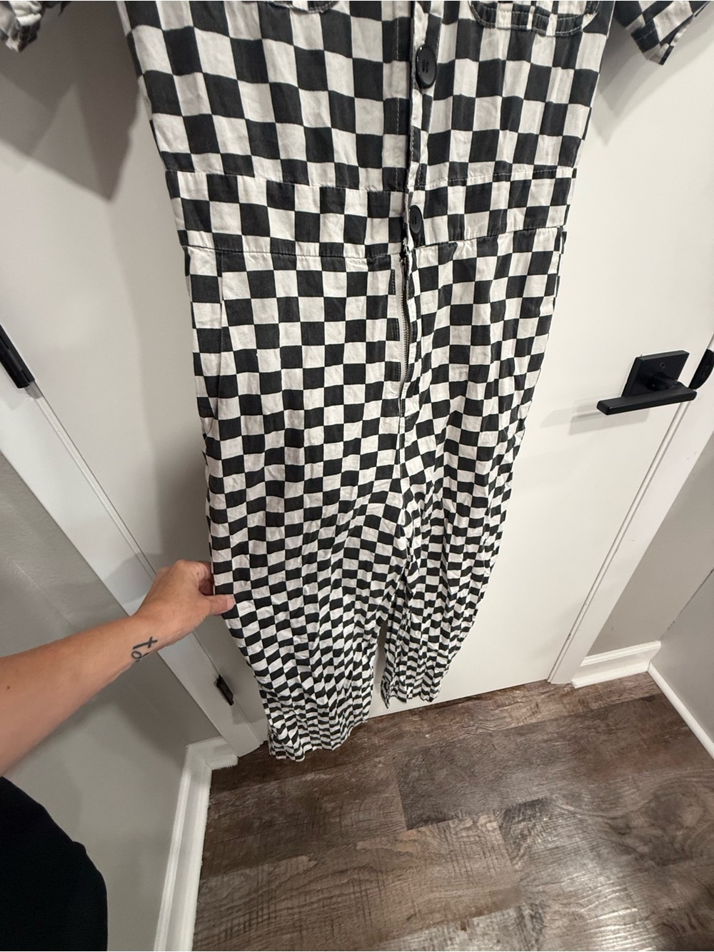 Saint Geraldine Marrs Checkered Coveralls Jumpsuit Black White S Anthropologie - Picture 5 of 11